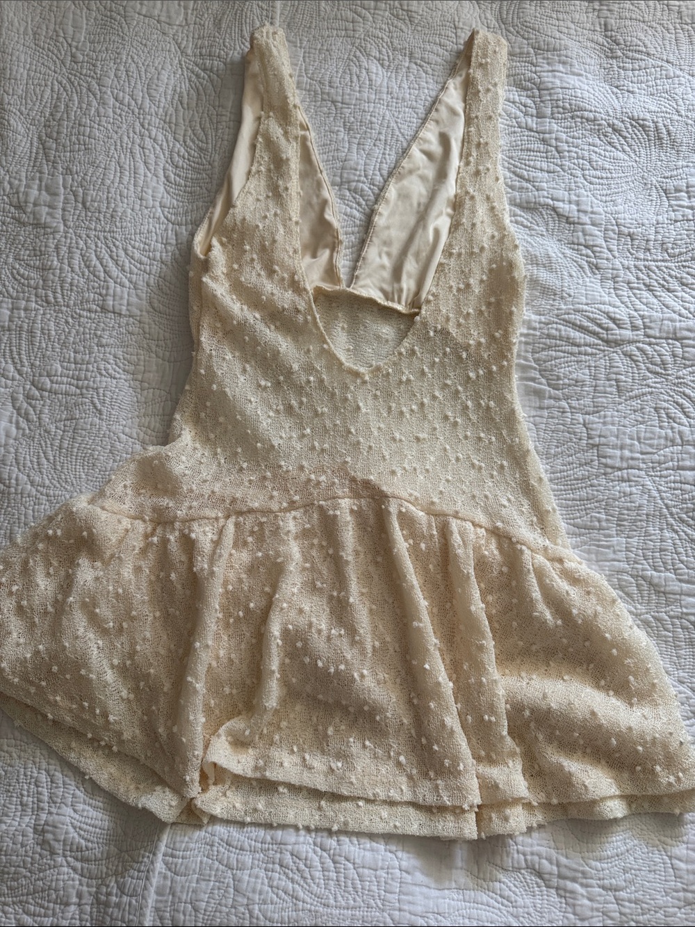 Ivory Textured Ruffle V-Neck Dress - Picture 2 of 2